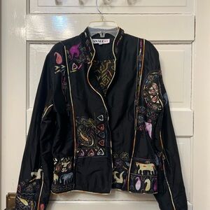 Anage Black Multicolor Embroidered Jacket silk beaded animal motif